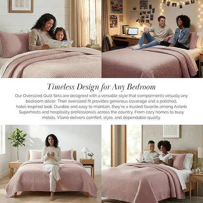 Southshore Fine Living, Inc. Oversized King Quilt Set, Lavender Quilt Bedspread King/California with 2 Matching Pillow Shams, Machine Washable Bedding, Soft & Cozy Coverlet, Lavender