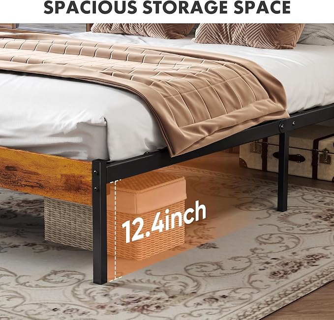 OLIXIS Full Size Bed Frame with Headboard, 800LBS Mattress Foundation with All Sturdy Metal Support, Under Bed Storage, No Box Spring Needed, Easy Assembly, Rust Brown