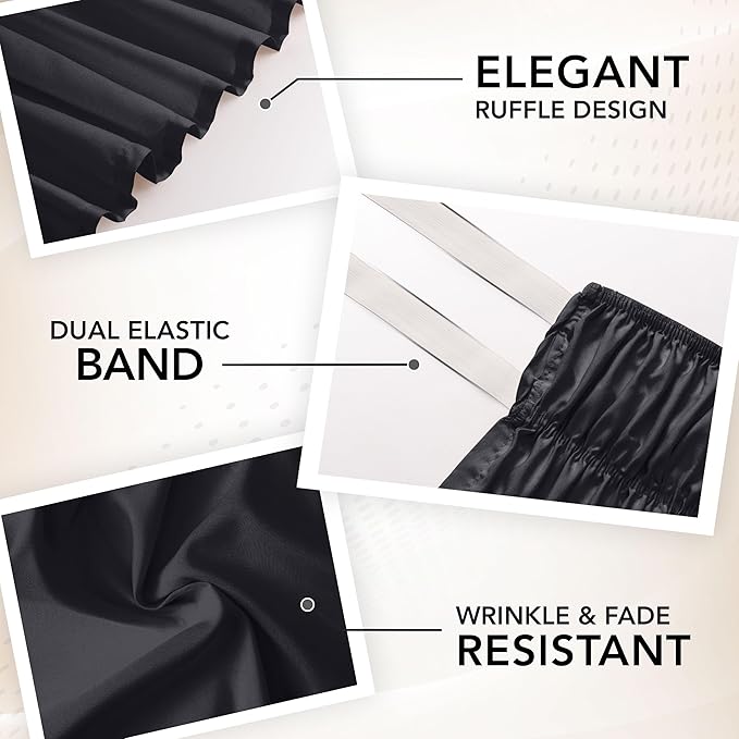 Wrap Around Ruffle Twin Size Bed Skirt – Adjustable Buckle & Elastic Belt for Easy Installation, 15 Inch Drop – Brushed Microfiber - Machine Washable, Fade and Wrinkle Resistant, Black