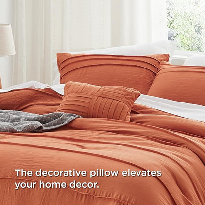 Bedsure California King Comforter Set - 4 Pieces Pinch Pleat Bed Set, Burnt Orange Boho Bedding for All Season, 1 Soft Comforter, 2 Pillowcases, 1 Decorative Pillow