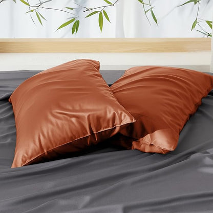 Bedsure King Size Pillow Cases Set of 2, Cooling Pillow Cases for Hot Sleepers, Rayon Derived from Bamboo Burnt Orange Pillowcases, PureWoven Soft Pillow Covers with Envelope Closure, 20x36 Inches
