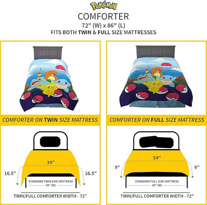 Pokemon Kids Bedding Super Soft Microfiber Reversible Comforter, Twin/Full, (Officially Licensed Product) by Franco