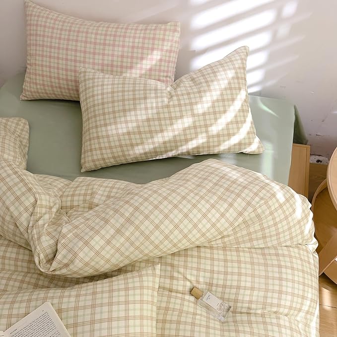 Plaid Full Size Duvet Cover Set Brown Cotton Comforter Cover Full Size Double Gauze Soft Boho Cute Duvet Cover with Hidden Zipper Chic Cottage Core Bedding Set Vintage Duvet Protector