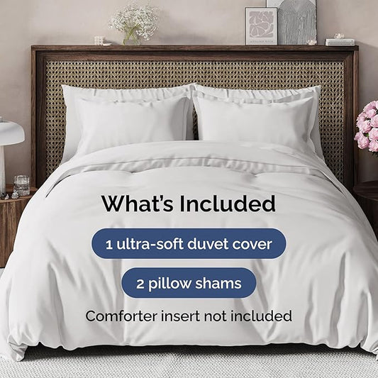 Duvet Cover Queen Size Set - Extra Soft Queen Duvet Cover 90" x 90" with 2 Pillow Shams - Hotel Luxury, Easy Care & Fade Free with Zipper Closures & Ties - All Season, Comfy & Breathable (French Grey)