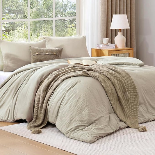 WRENSONGE Twin/Twin XL Comforter Set for Girls Boys Teens, 1 Light Oatmeal Comforter & 1 Pillow Sham, Soft Lightweight Kids Comforter Sets for All Seasons Dorm Bedding