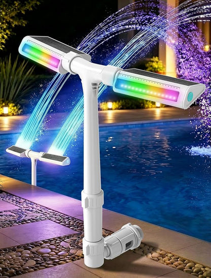 POOLHOUR 2026 Upgrade Height Solar Pool Fountain with 10-Color 4-Mode LED Lights, Auto Light-Sensing Pool Sprinkler Fountain for Above/Inground Pools, 360° Adjustable Spray for 8-16°F Cooling（White）
