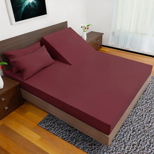 Top Split King Sheets Sets for Adjustable Bed, 4 Pcs Deep Pockets Double Brushed Microfiber Sheets, 34 Inch Split Top Fitted Sheet, 1 King Flat Sheet and 2 Pillowcases - Burgundy