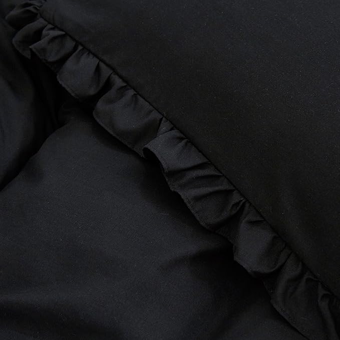 CLOTHKNOW Black Comforter Set California King 3Pcs Ruffle Bedding Comforter Sets Farmhouse Shabby Chic Comforter with 2 x Pillow Cases