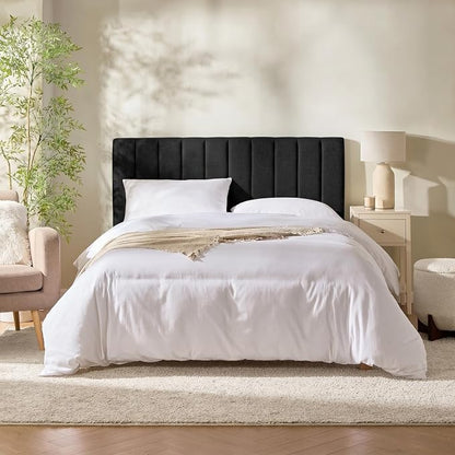 Hearth & Harbor Wall Mounted King Headboard Only, Bed Headboard King Size | Easy Assemble, Floating Peel and Stick, Upholstered, Channel Stitched, 3D Wall Panels, 5 Strips of 3M Tape Included, Black