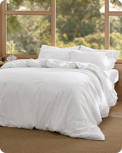 Bedsure Cotton Duvet Cover King - Luxury Slub Weave 100% Cotton Duvet Cover Set, PureWoven Bedding Set with a Linen Like Textured, Easy Change, Bright White, 104" x 90"