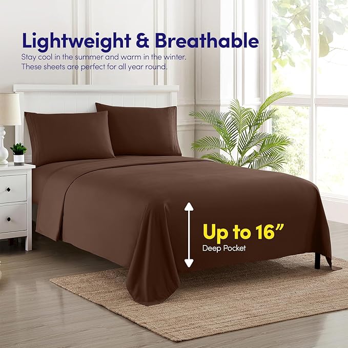 1500 Supreme Collection Bed Sheets - PREMIUM QUALITY BED SHEET SET & LOWEST PRICE, SINCE 2012 - Deep Pocket Wrinkle Free Hypoallergenic Bedding - Over 40+ Colors - California King, Brown
