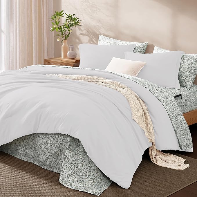 Monbix Full Size Comforter Set - 7 Pieces White Prewashed Bed in a Bag Full Bedding Sets with Comforters, All Seasons Ultra Soft Comforter Bed Set with Sheets, Pillowcases & Shams