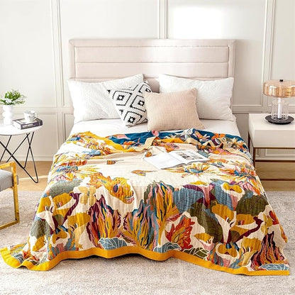 MSGKV Boho Throw Blanket King Size 108" x90'' Cotton Blanket for Bed Spring Decoractive Breathable Throw Blankets Quilt Living Room
