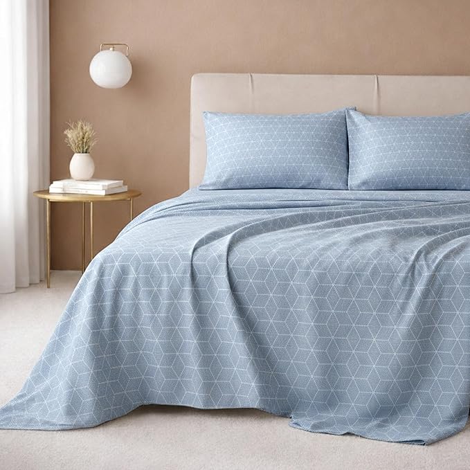 California Design Den King Size Sheet Set - 100% Cotton, 600 Thread Count, Deep Pocket King Sheets, Premium-Feel Bedding with Sateen Weave - Urban Geometric Print