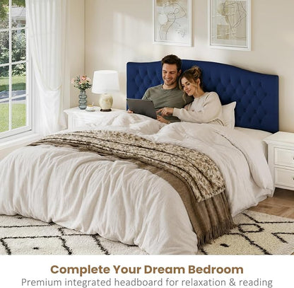 King Headboard Only, Upholstered Headboard King Size for Adjustable Bed Velvet Tufted Wall Mounted Head Board with Solid Wood Legs, Navy Blue