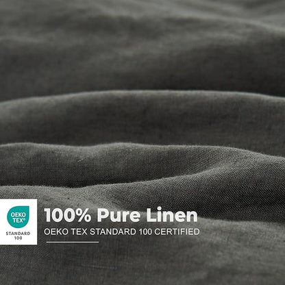 Simple&Opulence 100% Washed Linen Duvet Cover with Embroidered, 3 Pieces Soft Farmhouse Comforter Set with Button Closure,1 Duvet Cover and 2 Pillowshams(King,Charcoal Grey)