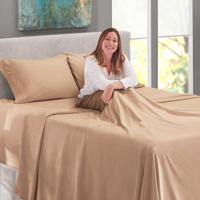 Nestl Twin Size Sheet Set, 4 Piece Extra Deep Pocket (18-24 inches), Microfiber, Hotel Luxury, Soft, Breathable, Wrinkle-Free, Easy to Care, Taupe