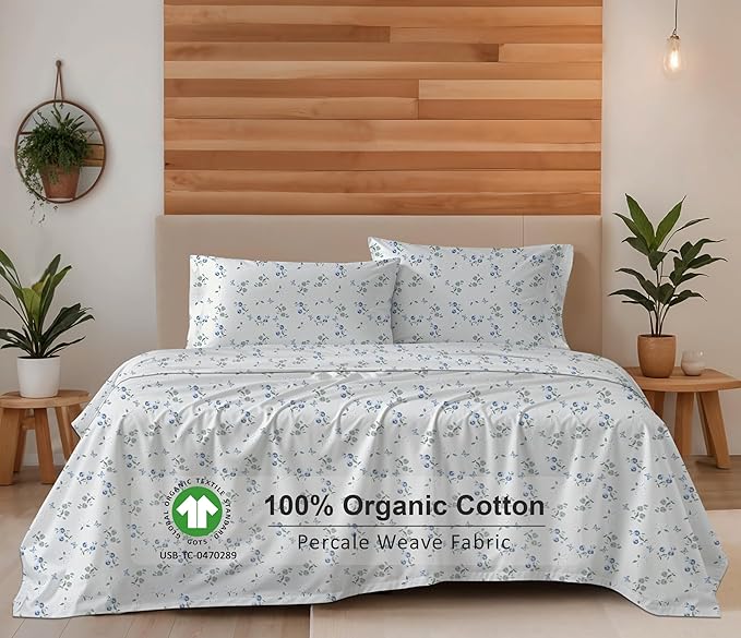 RUVANTI 100% Organic Cotton Sheets Split King, Percale Weave, GOTS Certified, 5-Piece Set, Deep Pocket 15", Crisp & Breathable, Soft Durable Bedding, Sábanas Algodón Orgánico – Butter Flight