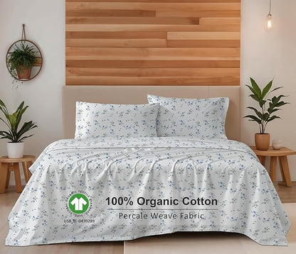RUVANTI 100% Organic Cotton Sheets Split King, Percale Weave, GOTS Certified, 5-Piece Set, Deep Pocket 15", Crisp & Breathable, Soft Durable Bedding, Sábanas Algodón Orgánico – Butter Flight