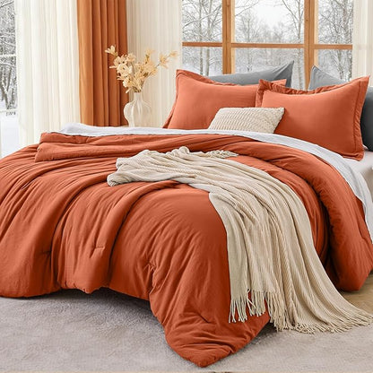 MUXHOMO King Size Comforter Set, All Season Ultra Soft Down Alternative Bedding - 3 Piece Lightweight Bed Set Includes 1 Comforter (104"x90") and 2 Pillow Shams (20"x36"), Burnt Orange