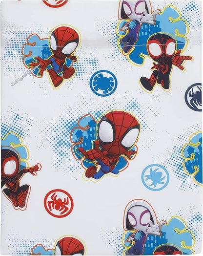 Disney Marvel Spidey and his Amazing Friends Spidey Team Red, White, and Blue 4 Piece Toddler Bed Set - Comforter, Fitted Bottom Sheet, Flat Top Sheet, and Reversible Pillowcase