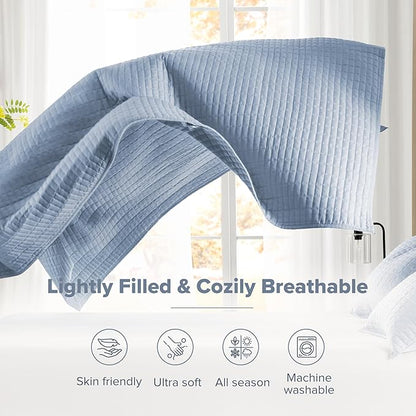 Comfort Spaces Kienna Quilt Set- Double Sided Stitching Design Summer Blanket, Lightweight, Soft, All Season Bedding Layer, Matching Sham, Blue, Coverlet King (104"x90") 3 Piece