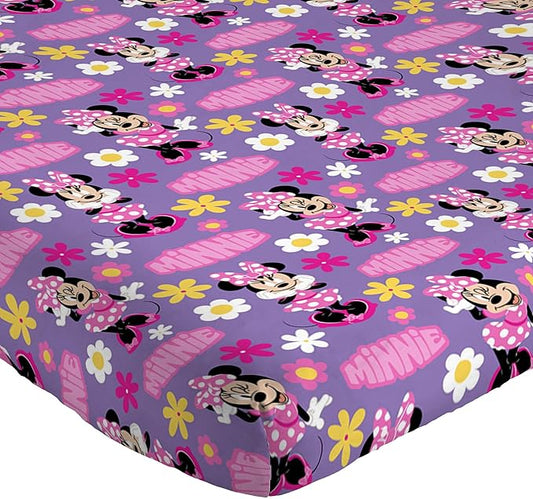 Jay Franco Kids Sheet Set with Fitted, Flat Sheets & Pillow Cover - Ultra-Soft Bedding with Pillowcase for Room Decor, Purple - Minnie Mouse, 4 Piece Full