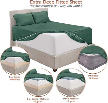 Nestl California King Size Sheet Set, 4 Piece Extra Deep Pocket (18-24 inches), Microfiber, Hotel Luxury, Soft, Breathable, Wrinkle-Free, Easy to Care, Forest Green