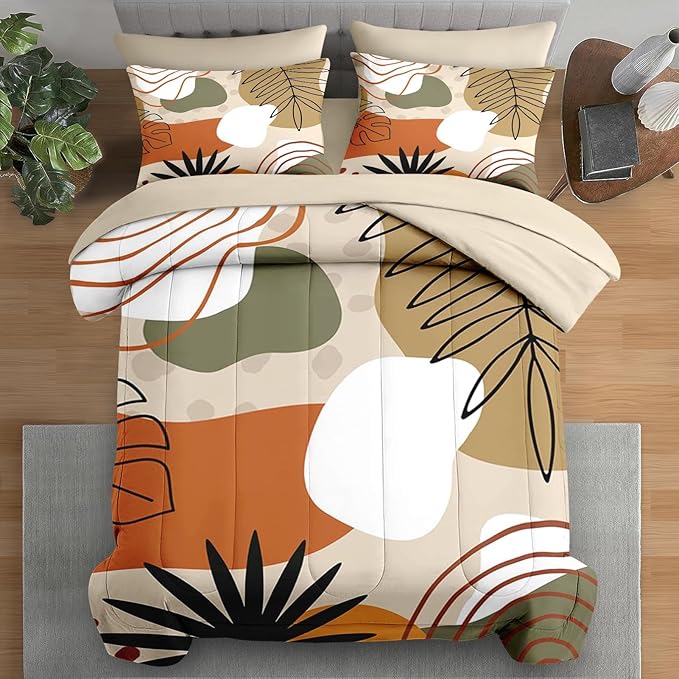 Comforter Set Twin Size, Leaves Flower Summer 5 Pcs Bedding for Kids and Adults, Spring Leaf Floral Bed Sheet Sets with Fitted Sheet Pillowcase & Sham for Bedroom Bed Decor
