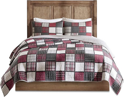 Woolrich Reversible Quilt Cabin Lifestyle Design - All Season, Breathable Coverlet Bedspread Bedding Set, Matching Shams, Oversized King/Cal King, Tulsa Plaid Red/Grey 3 Piece