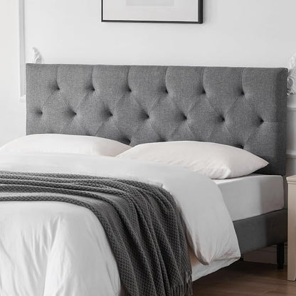Linen Headboard King Size, Adjustable Height Headboard 37-51 in, Light Gray | Diamond Tufting Solid Wood King Headboards, Durable Metal Legs, Upholstered King Head Board for Bed Frame, Modern Fabric