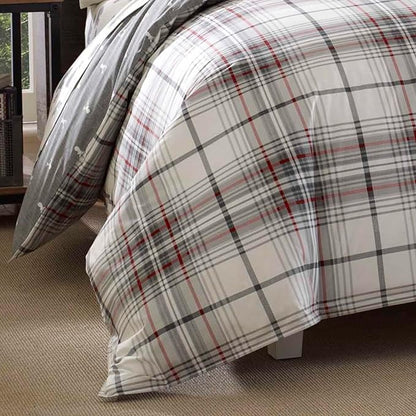 Eddie Bauer - King Comforter Set, Reversible Cotton Bedding with Matching Shams, Plaid Home Decor (Alder Red/Grey, King)