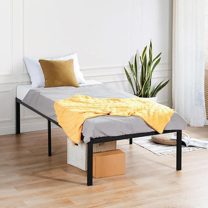 Olee Sleep 18 Inch Heavy Duty Steel Slat Anti-Slip Support, Easy Assembly Platform Bed Frame, Noise Free Steel Mattress Foundation, Maximum Storage, No Box Spring Needed, Black, Twin Size