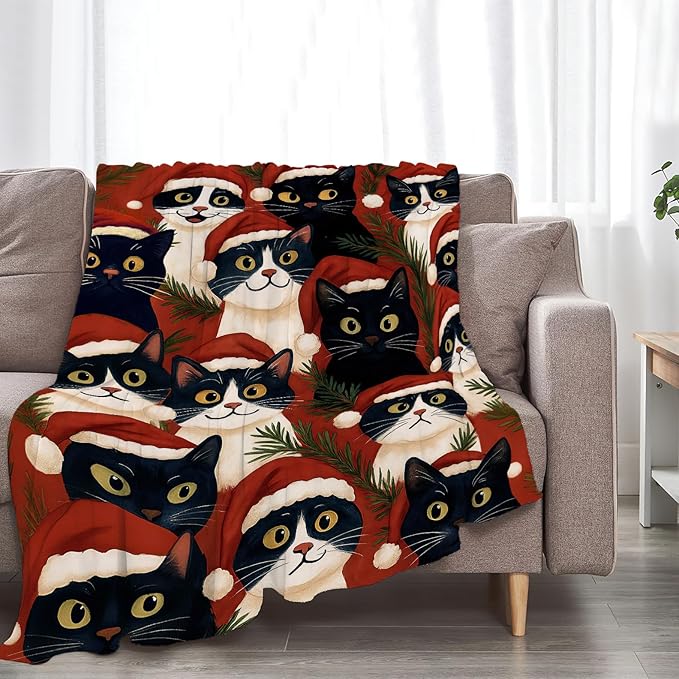 Christmas Cat Blanket Super Soft Warm Fluffy Fleece Flannel Animal Throw Blanket Cozy Fuzzy Plush Stuff Bedding Blankets Gifts for Women Kids Boys Girls Adults 50"X40"