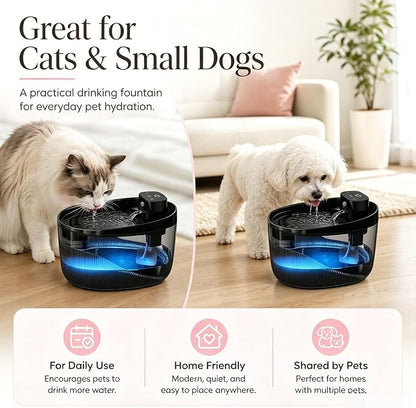 74oz/2.2L Cordless Cat Water Fountain, 5000mAh Battery Operated | 3 Smart Modes, with Motion Sensor, Ultra-Quiet, Pet Drinking Dispenser with LED Light, Wireless Fountain for Cats, Dogs