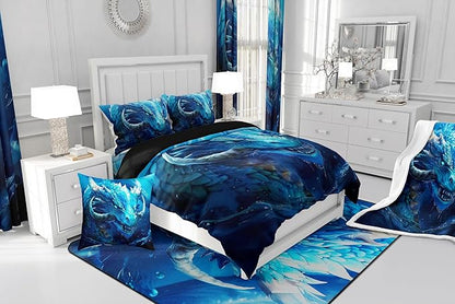 Vivid Dragon Bedding Set Full Size,Gothic Nature Animal Comforter Set for Kids Boys Teens Men Room Decor,Western Magical Dragon Duvet Insert 3Pcs,Boho Exotic Wildlife Soft Quilt Set,2 Pillowcases