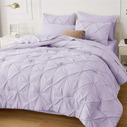 Bedsure Twin XL Comforter Set - Extra Long 5 Pieces Dorm Bedding Sets, GentleSoft™ Pinch Pleat Light Purple Bed in a Bag with Pintuck Comforter, Sheets, Pillowcase & Sham