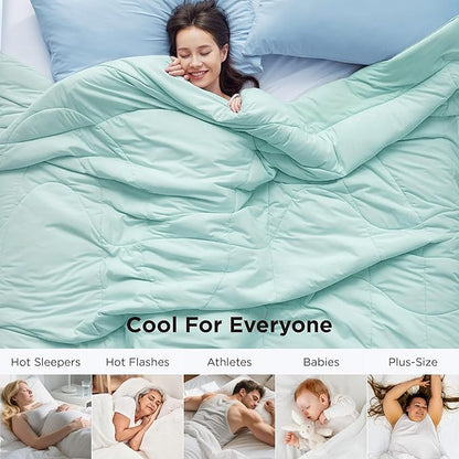 Bedsure California King Comforter Cooling Blankets for Hot Sleepers, Lightweight Comforter for Summer with Dual-Sided Cool Tech, Soft Breathable Cold Duvet for Sleeping, Green, 102x96 Inches