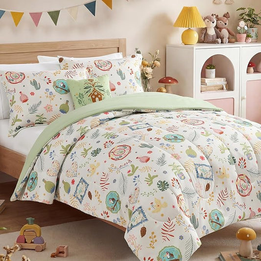 Kids Comforter Set Full Size for Girls, Forest Friends Bedding Set 1 Comforter, 1 Decor Pillow, 2 Pillow Shams
