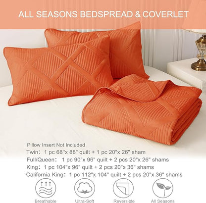 Exclusivo Mezcla Quilts Queen Size - Burnt Orange Quilt Set Bedspread with 2 Pillow Shams, Modern Bedding Set with Striped Pattern, Soft Lightweight Bedspreads Queen Size for All Seasons