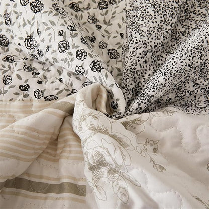 Cmfshape Summer Floral Queen Quilt Set,Grey Patchwork Quilts Queen,Reversible Quilted Bedspread with 2 Shams, Vintage Farmhouse Coverlet(Grey, Queen90 x90)