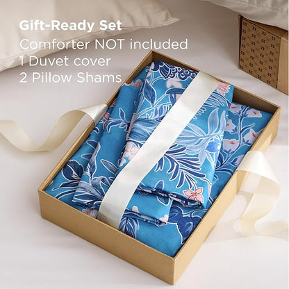 Bedsure Duvet Cover King Size - Reversible Blue Flowers Duvet Cover Set with Zipper Closure, 3 Pieces Bluejay Bedding Set with 8 Corner Ties and 2 Pillow Shams 20"x36"