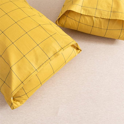 JELLYMONI 100% Natural Cotton 3pcs Plaid Duvet Cover Sets, Checkered Queen Comforter Cover, 1 Duvet Cover and 2 Pillow Shams with Zipper Closure & Corner Ties