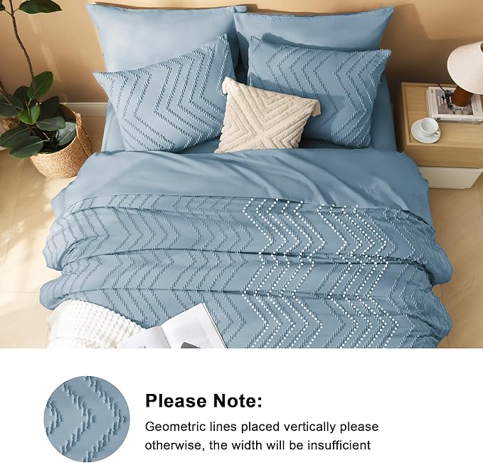 Litanika Grayish Blue California King Size Comforter Set with Sheets - 7 Pieces Bed in a Bag California King Boho Tufted Complete Bedding Sets with Comforter, Sheets, Pillowcases & Shams