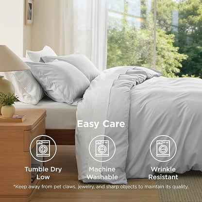 Bedsure Duvet Cover Full Size - Soft Double Brushed Bedding Set for Kids & Adults, Zipper Closure, 3 Pieces, Includes 1 Duvet Cover (80"x90") & 2 Pillow Shams, NO Comforter, Silver Grey