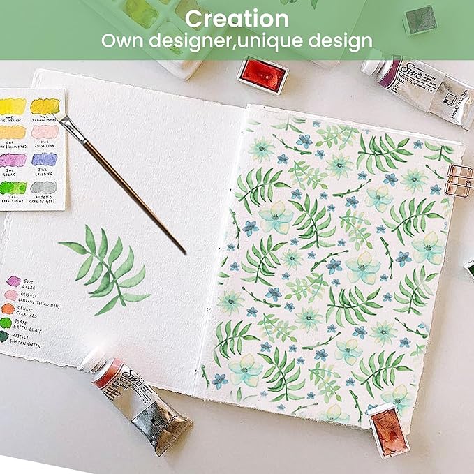 Softan Green Floral Full Sheet Set, Cozy Botanical Microfiber Printed Fitted Bed Sheet with 15" Deep Pockets & Non-Slip Straps, Fresh Greenery Blooms Patterned Sheets & Pillowcase Set