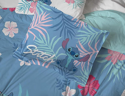 Jay Franco Disney Lilo & Stitch Twin Comforter Set, 5 Piece Bed in a Bag Includes Reversible Comforter & Sheet Set - Kids Bedding for Girls - Soft Fade Resistant Microfiber