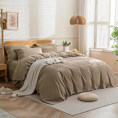 JELLYMONI Cotton Duvet Cover King Size - Khaki Comforter Cover with Button 100% Washed Cotton 3PCS Breathable Soft Solid Bedding Set Duvet Cover 104×90in & 2 Pillowcases (NO Comforter)