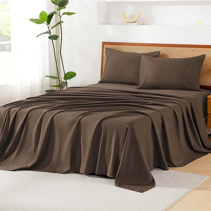 Litanika King Size Comforter Set with Sheets Brown - 7 Pieces Bed in a Bag King Chevron Tufted Complete Bedding Sets with Comforter, Sheets, Pillowcases & Shams