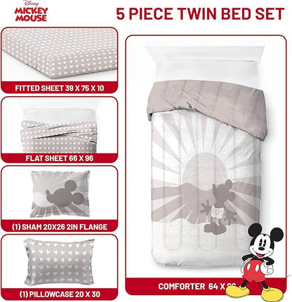 Jay Franco Disney Mickey Mouse Twin Size Comforter Set - 5 Piece Bedding Includes Sheet Set & Pillow Covers - Super Soft Cozy Bedding